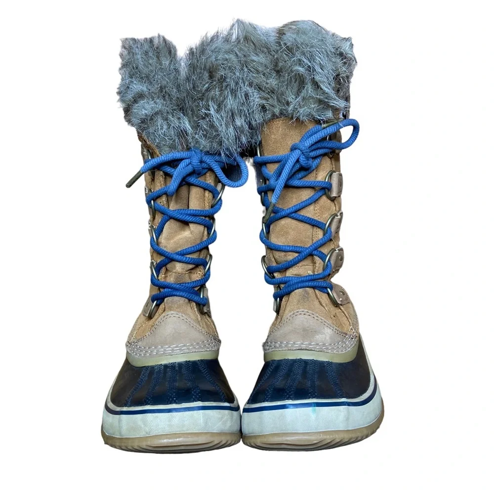 SOREL Joan of Arctic Boots Elk Dark Mountain Leather Winter Tan Womens Size 7
